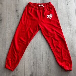 Spiritual Gangster Heart Luna Flat Front Cropped Sweatpants Red